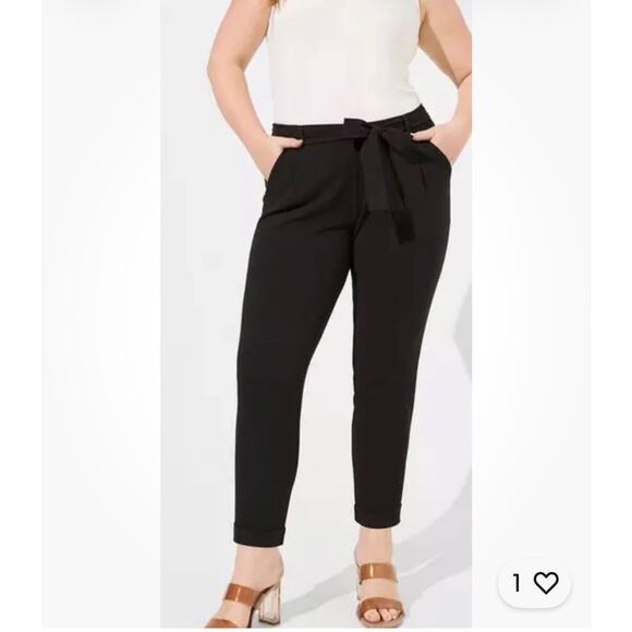 NEW Torrid 2X Black Tie Front Tapered Leg Pants Stretch Waist Women's Pants - Picture 1 of 13